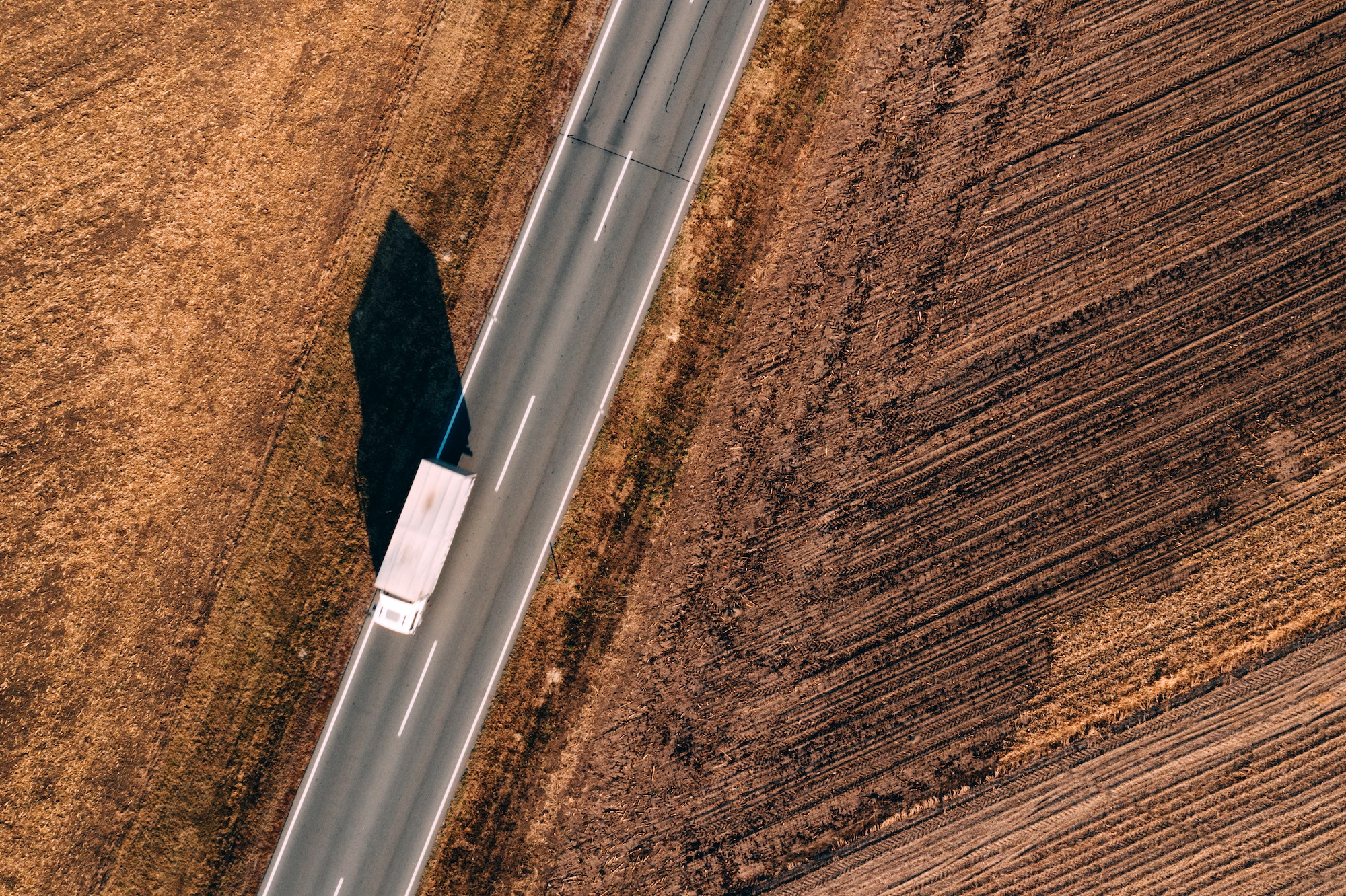 Aerial view of truck on the road