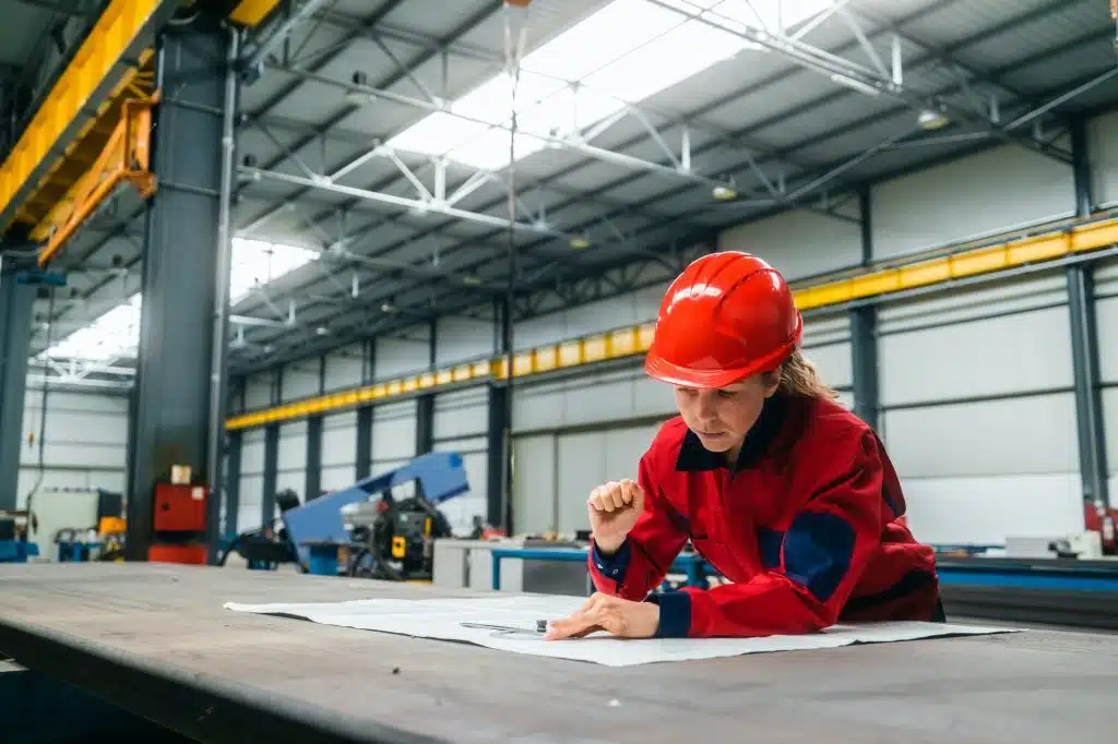 What is a Bill of Lading In Heavy Haul? 2 Working on blueprint at heavy industry factory.